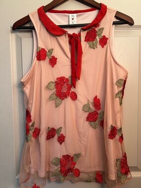 Disney Pink Top with Red Trim and Apple Logo